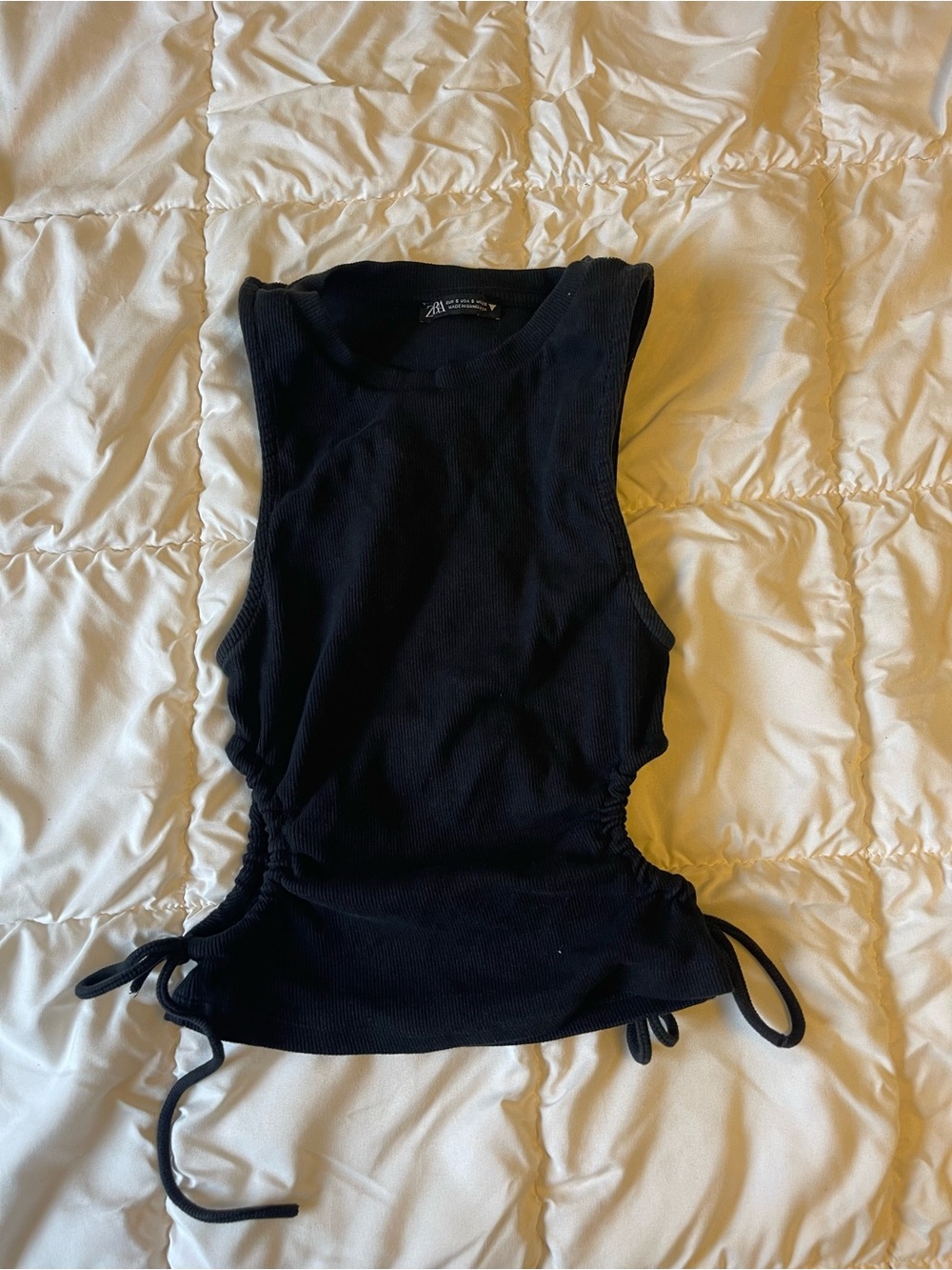 Zara Black Ribbed Side-Tie Tank Top - Women